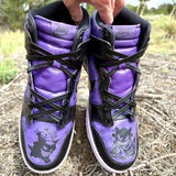 Custom Pokémon Louis Vuitton Nike Dunks, Hand painted Gengar Nike Dunk High, Airbrushed Pokémon custom sneakers, Gengar evolution custom shoes, Louis Vuitton Pokémon mashup dunks, Purple and black custom Nike Dunks, Gengar Gastly Haunter custom Dunks, Custom Gengar high top sneakers