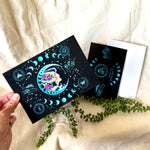 Moon Goddess greeting card, Moon Phase greeting card, Tarot Card greeting card, Celestial greeting card, Constellation greeting card, Zodiac greeting card, American Traditional greeting card, Old School greeting card, Butterfly greeting card, Lunar Moth greeting card, Crystal greeting card, Moon and Sun greeting card