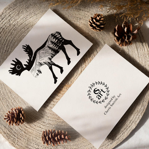Moose Mountain Greeting Card; Greeting Card, colorado artist, colorado art, colorado artwork, moose card, mountain card, moose silhouette card, Colorado mountain card, moose greeting card, mountain greeting card, Colorado mountain greeting card, card with moose, card with mountain, thank you card, congratulations card, moose silhouette card, moose silhouette greeting card