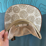 Colorado mountain trucker hat, CO mountain corduroy trucker hat, Colorado mountain hat, Colorado mountain suede leather hat, pinecone hat, pinecone trucker hat, Colorado hat, mountain hat, fall colors hat, embroidered mountain hat, corduroy trucker hat, custom pinecone hat, wearable art hat, Colorado peak headwear, Mt Elbert trucker hat, Longs Peak hat, topography snapback, adventure trucker hat, premium slate corduroy hat, Pukka custom hats, outdoor lifestyle cap, unique mountain apparel