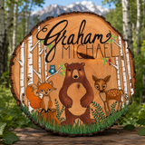 pyrography art : personalized baby shower gift, baby shower gift with baby forest animals wood burning, baby forest animals pyrography, aspen tree baby shower gift, baby forest animals shower gift, hand painted, pyrography art