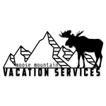 Moose Mountain Vacation Services Logo, moose silhouette, mountain line art, mountain art