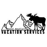 Moose Mountain Vacation Services Logo, moose silhouette, mountain line art, mountain art