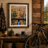 Aspen Colorado art, Aspen Colorado fall, fall mountain biking, Colorado mountain bike art, aspen trees, autumn landscape painting, Colorado fall colors, mountain biking artwork, Aspen trails, Colorado outdoor adventure art, Colorado wall art.