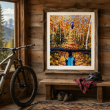 Aspen Colorado art, Aspen Colorado fall, fall mountain biking, Colorado mountain bike art, aspen trees, autumn landscape painting, Colorado fall colors, mountain biking artwork, Aspen trails, Colorado outdoor adventure art, Colorado wall art.