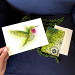 Flight of Fancy Greeting Card; Greeting Card, colorado artist, colorado art, colorado artwork, hummingbird card, hummingbird greeting card, colorado greeting card, henna greeting card, card with hummingbird, card with mandala, thank you card, congratulations card, hummingbird silhouette card, hummingbird silhouette greeting card