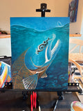Brown trout artwork, Brown trout painting, Fly fishing art, Fly fishing wall art, Brown trout and mayfly art, Original trout painting, Wildlife river art, Acrylic fish painting, Wood panel fish art, Fly fishing home decor, Colorado fly fishing art, Mountain lodge fish artwork, Western wildlife artwork, Original acrylic brown trout painting on wood panel, Fly fishing wall decor for cabin or lodge, Wild brown trout rising to mayfly art, Hand signed fly fishing art print original, Gift for fly fisherman brown 