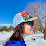 colorado flag hat, colorado flag trucker hat, mt blue sky hat, mount blue sky trucerk hat, mt. evans hat, mount evans trucker hat, contour lines hat, colorado mountains hat, colorado mountains trucker hat, idaho springs colorado hat, idaho springs colorado trucker hat, mountain hat, mountain trucker hat, mountain and river hat, mountain and river trucker hat, colorado sunrise hat, colorado sunset hat, colorado sunrise trucker hat, colorado sunset trucker hat