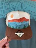 Colorado Mountain Trucker Hat, CO Mountain Corduroy Trucker Hat, Colorado Mountain Hat, Colorado Mountain Suede Leather Hat, pinecone hat, pinecone trucker hat, Colorado Hat, Mountain Hat, Fall Colors Hat