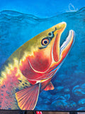Brown trout artwork, Brown trout painting, Fly fishing art, Fly fishing wall art, Brown trout and mayfly art, Original trout painting, Wildlife river art, Acrylic fish painting, Wood panel fish art, Fly fishing home decor, Colorado fly fishing art, Mountain lodge fish artwork, Western wildlife artwork, Original acrylic brown trout painting on wood panel, Fly fishing wall decor for cabin or lodge, Wild brown trout rising to mayfly art, Hand signed fly fishing art print original, Gift for fly fisherman brown 
