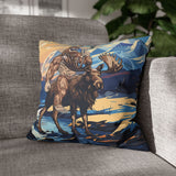 bigfoot riding moose pillow, yeti riding moose pillow, Sasquatch riding moose pillow, Squatch riding moose pillow, bigfoot pillow, yeti pillow, sasquatch pillow, squatch pillow, bigfoot peace sign pillow, yeti peace sign pillow, sasquatch peace sign pillow, squatch peace sign pillow, moose pillow, mountain pillow, mountain and river pillow, snowy mountain pillow, colorado pillow, bigfoot wearing sunglasses pillow, yeti wearing sunglasses pillow, funny bigfoot pillow, funny moose pillow