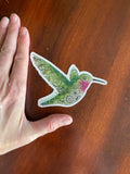 Hummingbird with henna design sticker, hummingbird sticker, hummingbird decal, hummingbird bumper sticker, hummingbird laptop sticker, paisley sticker, Mandelbrot sticker, colorado hummingbird sticker, henna sticker, floral hummingbird, hummingbird with flowers, green hummingbird, broad-tailed hummingbird