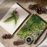 Flight of Fancy Greeting Card; Greeting Card, colorado artist, colorado art, colorado artwork, hummingbird card, hummingbird greeting card, colorado greeting card, henna greeting card, card with hummingbird, card with mandala, thank you card, congratulations card, hummingbird silhouette card, hummingbird silhouette greeting card