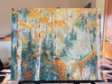 mountain biking art, autumn mountain bike painting, original acrylic mountain art, aspen forest painting, fall foliage artwork, Colorado mountain art, mountain bike wall art, gallery wood panel art, mountain biking gift, original aspen tree painting, mountain bike art, mountain bike artwork, fall aspen trees art, aspen tree art, autumn aspen tree art, fall mountain bike artwork
