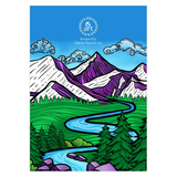guitar card, guitar greeting card, colorado guitar card, acoustic guitar card, colorado mountains card, colorado mountains greeting card, idaho springs colorado card, idaho springs colorado greeting card, mountain card, mountain greeting card, mountain and river card, mountain and river greeting card, mountain illustration, colorful mountain drawing, colorado card, colorado greeting card