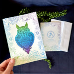 greeting card, owl card, owl thank you card, owl greeting card, mandala greeting card, henna greeting card, thank you card, congratulations card, condolence card, birthday card, owl art, owl artwork, owl design, owl silhouette, mandala owl silhouette