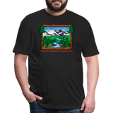 Unisex 50/50 T-Shirt : Colorado Mountains - black; colorado mountains t-shirt, colorado mountains shirt, idaho springs colorado t-shirt, idaho springs colorado shirt, mountain t-shirt, mountain shirt, mountain and river t-shirt, mountain and river shirt, mountain illustration, colorful mountain drawing