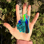 holographic cactus sticker, Trichocereus sticker, succulent sticker, columnar cactus art, funny cactus sticker, tall dark and prickly, flirty plant sticker, rainbow holographic sticker, plant lover gift, cactus lover sticker, playful cactus decal, edgy plant sticker, naughty cactus sticker, pink bloom cactus, whimsical plant art
