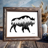 Buffalo drawing, bison with the Grand Teton mountain range inside. Can you find the big dipper? colorado artist, colorado art, colorado artwork, montana art, tetons drawing, buffalo silhouette drawing, bison silhouette art, buffalo art, bison art, buffalo artwork, bison artwork, black and white buffalo art, black and white buffalo artwork, black and white buffalo drawing