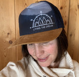 Dad hat, trucker hat, baseball cap : living the dream, mountains, big dipper, compass, trees