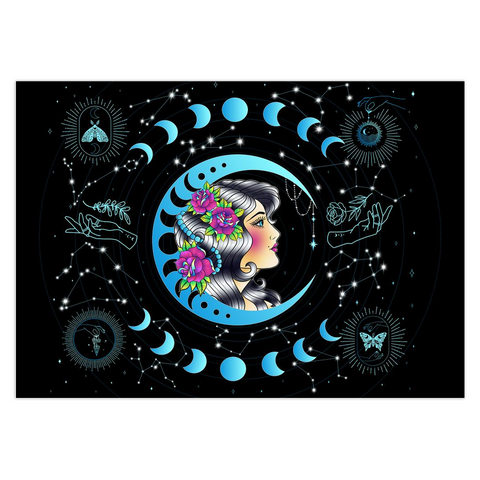 Moon Goddess greeting card, Moon Phase greeting card, Tarot Card greeting card, Celestial greeting card, Constellation greeting card, Zodiac greeting card, American Traditional greeting card, Old School greeting card, Butterfly greeting card, Lunar Moth greeting card, Crystal greeting card, Moon and Sun greeting card