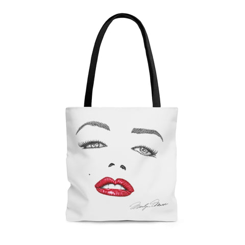 Marilyn Monroe Signature shopping tote; Marilyn Monroe face shopping tote, dotwork shopping tote, stipple shopping tote, illustration shopping tote, celebrity face shopping tote, marilyn monroe shopping tote