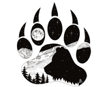Bear Paw with bear, full moon and mountain range.  bear paw sticker, bear paw silhouette sticker, bear sticker, bear paw decal, bear paw laptop sticker, bear paw computer sticker, bear paw bumper sticker