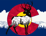 Artwork: Colorado Flag Deer with mountain range, colorado flag sticker, colorado flag slap