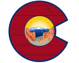 Colorado Flag C with Garden of the Gods and Wood Grain, colorado flag sticker, colorado flag slap