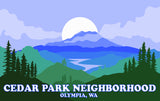 Cedar Park Neighborhood logo design, mountain logo, fish logo, festival logo, animal logo, paw logo, dog logo, art shop logo, music logo, guitar pic logo, farm logo, sheep logo, rooster logo, CherieSmittleArt logo design, commission logo design, custom logo