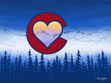 Colorado Love Balaclava Design; Colorado Flag, Colorado Art, Colorado Artwork, Wood grain C with Heart and mountains, locale outdoor, colorado flag design, vail colorado flag art