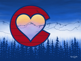Artwork: Colorado Love; Colorado Flag, Colorado Art, Colorado Artwork, Wood grain C with Heart and mountains