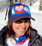 Colorado trucker hat, Telluride mountain art, Colorado flag hat, mountain sunrise hat, wearable mountain art, hidden under brim design, high country snapback, evergreen forest graphic hat, artistic snapback hat, Colorado outdoor apparel, unique mountain gifts