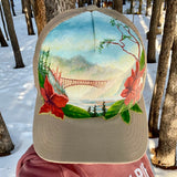 Deception Pass hand painted trucker hat, Washington hand painted dad hat, hand painted bucket hat, hand painted camping hat, hand painted hunting hat, hand painted fishing hat, hand painted running hat, custom trucker hat, custom dad hat, custom bucket hat, custom camping hat, custom hunting hat, custom fishing hat, custom running hat