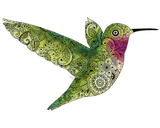 Artwork: Hummingbird Magnet : bird, henna, paisley, mandala, Mandelbrot