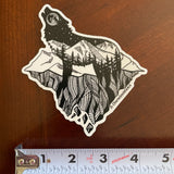 Mt. LEVAtation Sticker : Wolf silhouette on floating island sticker, wolf silhouette sticker, wolf howling sticker, line art sticker, floating island sticker, wolf sticker, mt Eva sticker, wolf silhouette sticker, wolf howling sticker, full moon sticker, vinyl wolf sticker, wolf vinyl sticker, wolf bumper sticker, wolf decal