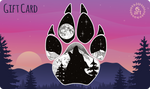 Gift Card with Wolf Paw, sunset, mountains, trees, full moon, wolf howling, you rock