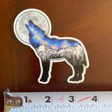 Wolf howling at a full moon with Galaxy inside and Maroon Bells mountain range in Aspen. Sticker, wolf sticker, wolf galaxy sticker, wolf silhouette sticker, wolf full moon sticker, galaxy sticker, full moon sticker