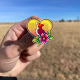 fox pin, vintage fox pin, acrylic pin, flower pin, heart pin, fox and heart pin, vintage pin, clothing pin