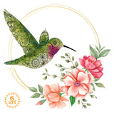 hummingbird floral drawing, hummingbird flower drawing, hummingbird henna and flowers drawing