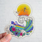 Nightmare Before Christmas art, Jack Skellington surfing, Zero Nightmare Before Christmas, surf style artwork, Japanese wave illustration, spooky surf design, Halloween surf art, Jack Skellington fan art, Zero dog artwork, ocean wave art, gothic surf style, Tim Burton inspired art, surf culture Halloween, Jack and Zero design, creepy cute surf art, Jack Skellington surfing sticker, jack skellington sticker, zero sticker, Japanese Wave sticker, nightmare before christmas sticker, jack sticker