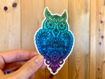 Owl with mandala, henna and paisley inside. Can you find the hidden star? owl sticker, owl decal, owl computer sticker, owl laptop sticker, owl car sticker, henna sticker, mandala sticker
