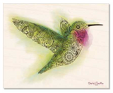 Natural Wood: Hummingbird with Henna, Mandelbrot, Paisley designs inside. colorado artist, colorado art, colorado artwork, hummingbird silhouette, bird silhouette