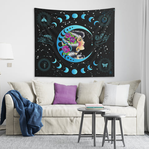 Moon Goddess Tapestry, Moon Phase Tapestry, Tarot Card Tapestry, Celestial Tapestry, Constellation Tapestry, Zodiac Tapestry, American Traditional Tapestry, Old School Tapestry, Butterfly Tapestry, Lunar Moth Tapestry, Crystal Tapestry, Moon and Sun Tapestry