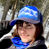 Vail mountain hat, galaxy trucker hat, Colorado mountain hats, limited edition trucker hat, cosmic snapback hat, outdoor adventure headwear, hidden visor art hat, mountain landscape trucker hat, galaxy fine art hat, wearable art snapback, sublimated visor hat, celestial mountain apparel, unique graphic trucker hats, cosmic wilderness hat, Vail Colorado souvenirs, Rocky Mountain trucker hat, Colorado lifestyle apparel, Vail ski resort hats, aprés ski snapback hat, alpine sunrise headwear, gifts for mountain 