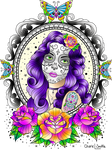 Day of the dead drawing, Dia de Muertos drawing, candy skull drawing, sugar skull drawing, American traditional woman drawing, sailor jerry drawing, old school tattoo drawing, old school butterfly drawing, old school roses drawing, Santa Murete drawing