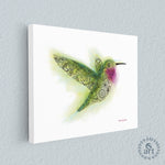 Canvas : Hummingbird with Henna, Mandelbrot, Paisley designs inside. colorado artist, colorado art, colorado artwork, hummingbird silhouette, bird silhouette