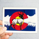 Artwork: Colorado Flag Deer with mountain range, colorado flag sticker, colorado flag slap