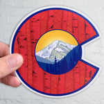 Colorado Flag C with Mount Eva and Aspen Trees, colorado flag sticker, colorado flag slap, aspen tree sticker, colorado sticker, mountain sticker, forest sticker