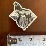 Mt. LEVAtation Sticker : Wolf silhouette on floating island sticker, wolf silhouette sticker, wolf howling sticker, line art sticker, floating island sticker, wolf sticker, mt Eva sticker, wolf silhouette sticker, wolf howling sticker, full moon sticker, vinyl wolf sticker, wolf vinyl sticker, wolf bumper sticker, wolf decal
